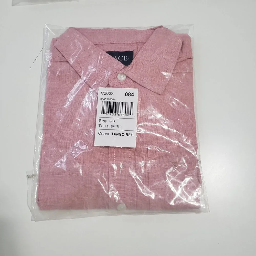 New The Children's Place  Boys Poplin Button Down Shirt - Tango Red Size L 10/12